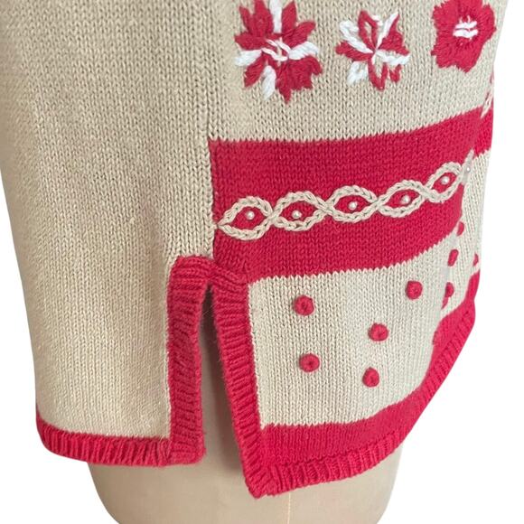That's Me VTG Sweater Vest Embroidered Bobble Knit Button Front MED Cottagecore - Picture 3 of 9